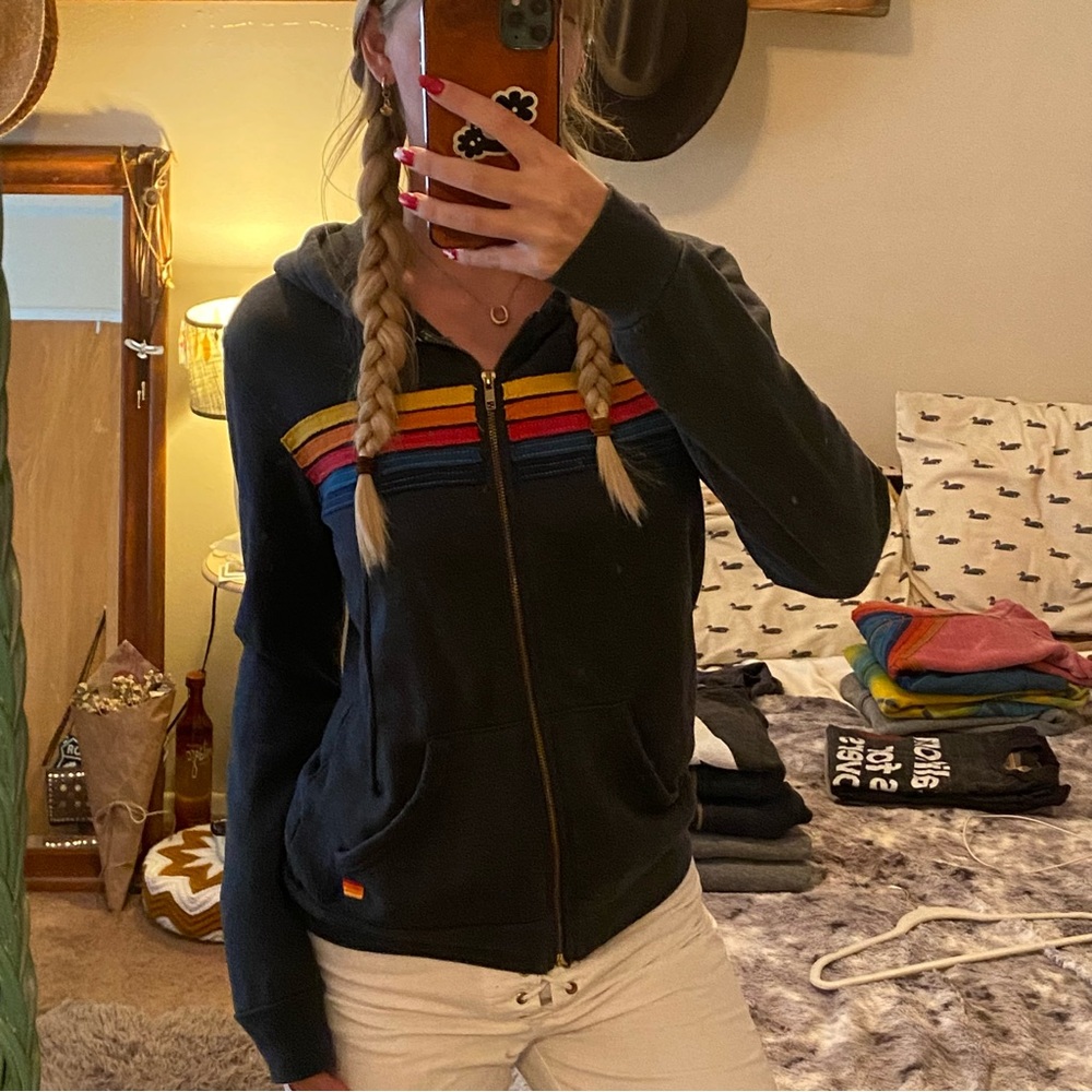 Aviator Nation 5 Stripe Charcoal Hoodie Small